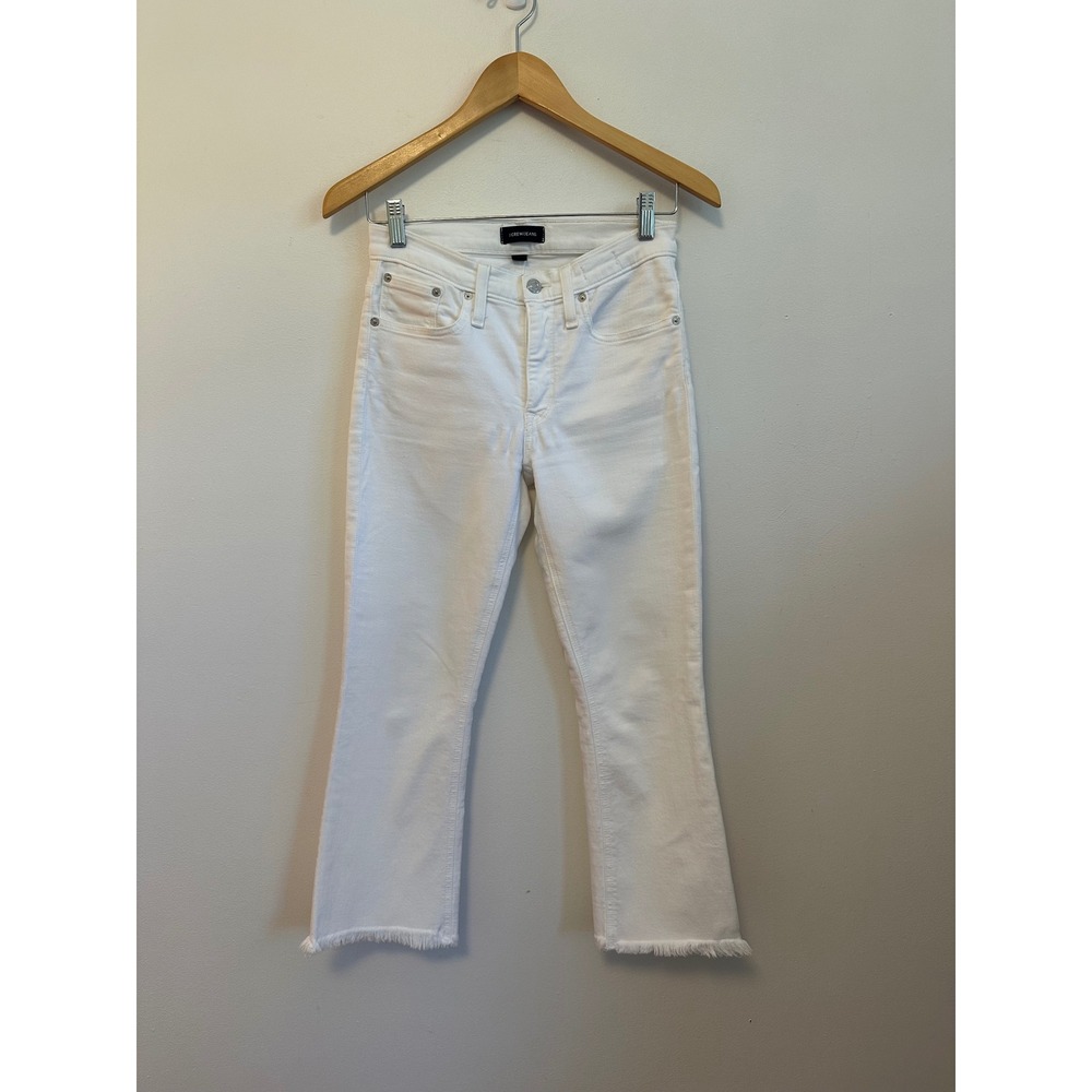 J. Crew Billie Demi Boot Crop Frayed Hem Jeans in White | Size 26P